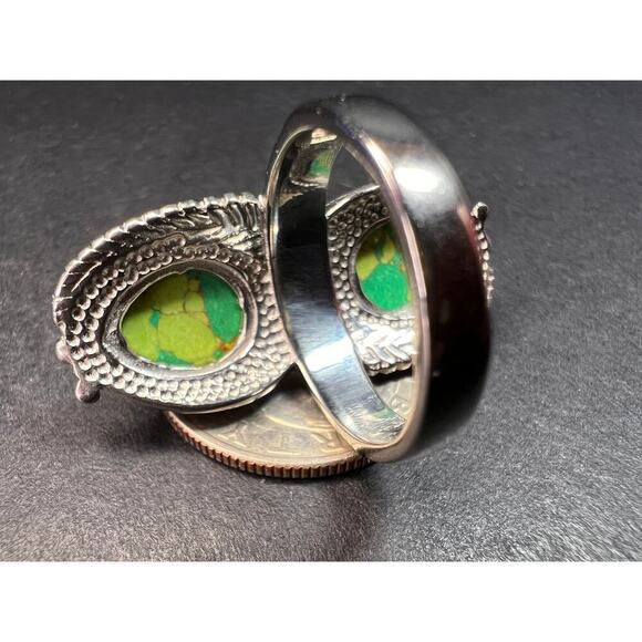 NEW green Mojave turquoise stainless steel ring size 7 - Picture 2 of 15
